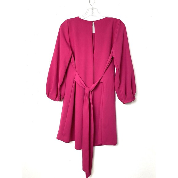 Zara Mini Dress Women Size S Fuchsia Long Balloon Sleeves Tunic Tie Waist - Picture 2 of 15